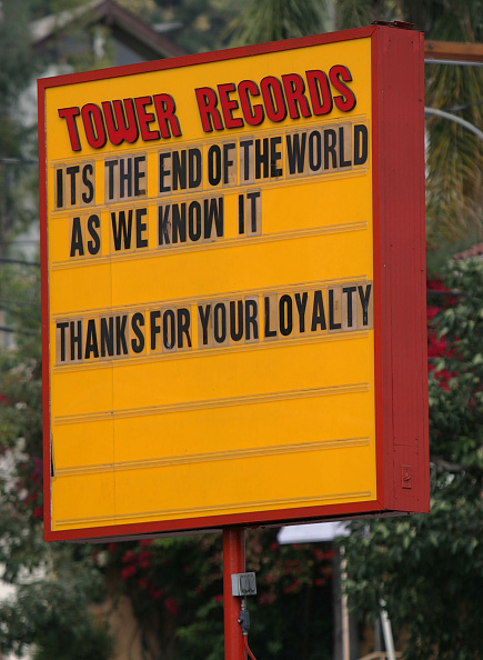 Sign at the Tower Records store on Sunset Blvd. Monday in West Hollywood October 09, 2006. Tower Records was sold last week to a liquidator. (Photo by Richard Hartog/Los Angeles Times via Getty Images)